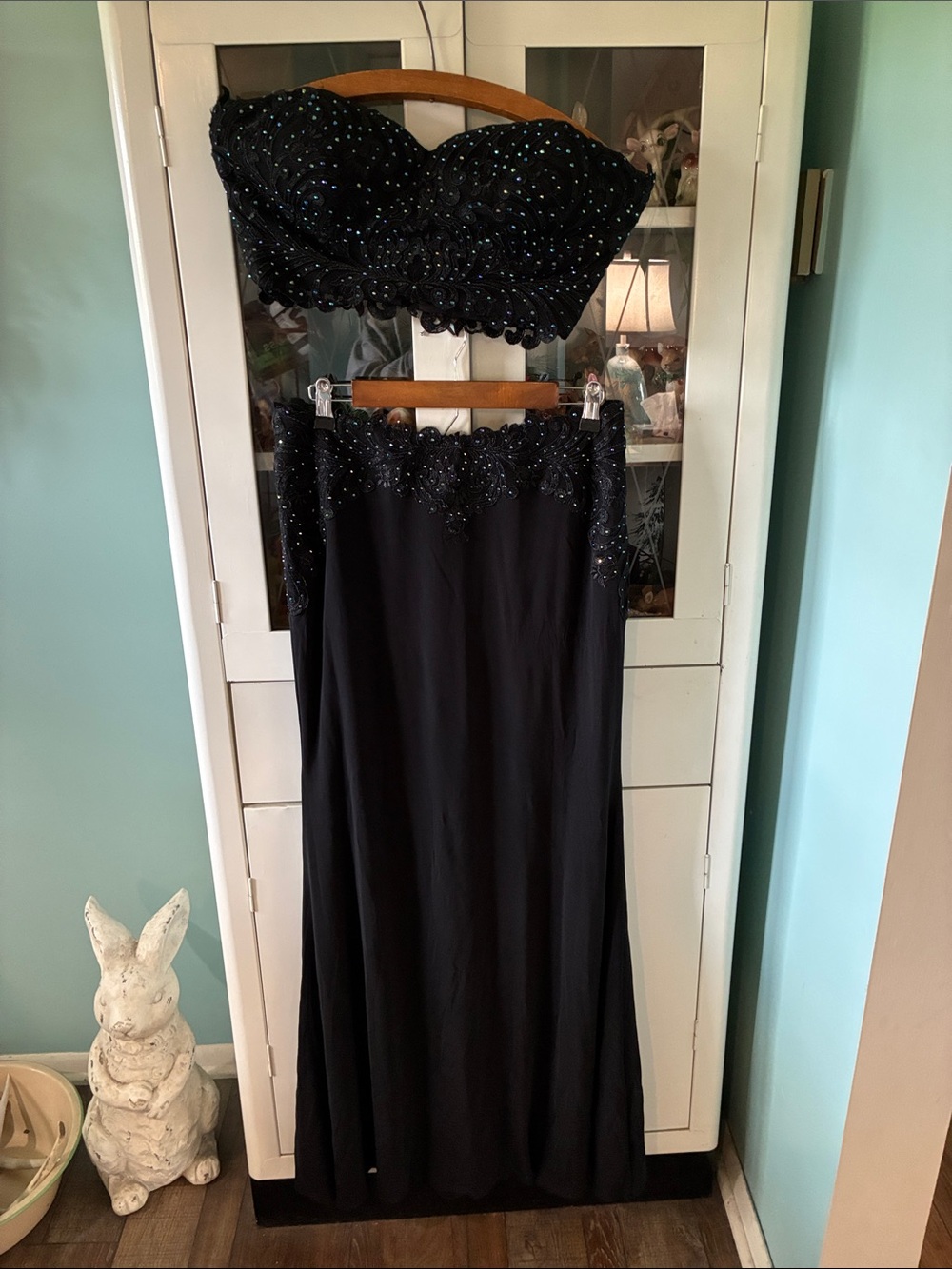Colette Mon Cheri sz 12 Beaded Two-Piece Strapless Crop Top & Long Skirt euc